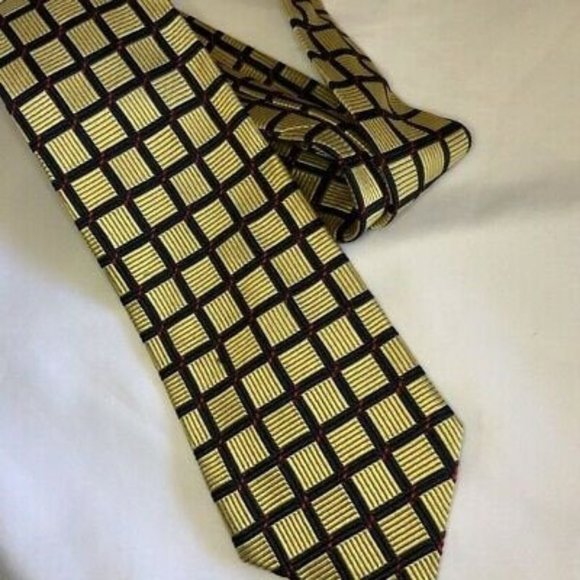 Burberrys' Mens Tie Vintage Gold Black Luxury Neck - Picture 3 of 4